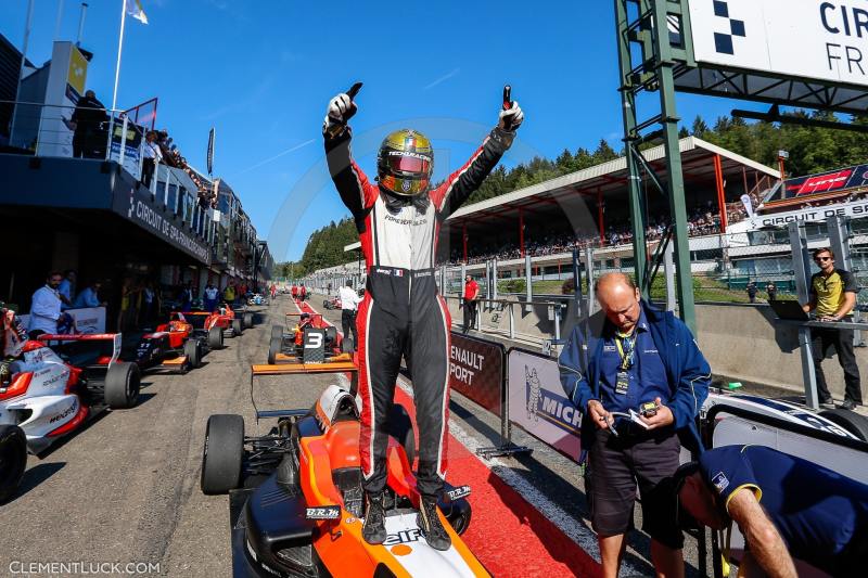 BOCCOLACCI Dorian (FRA) RENAULT FR 2.0L team TECH 1 RACING ambiance portrait arrivee finish line race 2 during the 2016 Renault Sport series at Spa Francorchamps, Belgium, September 23 to 25 - Photo Clement Luck / DPPI
