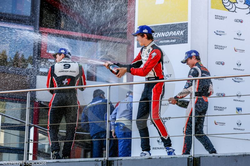 BOCCOLACCI Dorian (FRA) RENAULT FR 2.0L team TECH 1 RACING NORRIS Lando (GBR) RENAULT FR 2.0L team JOSEF KAUFMANN RACING DE SADELEER Hugo (SUI) RENAULT FR 2.0L team TECH 1 RACING ambiance portrait podium race 2 during the 2016 Renault Sport series at Spa Francorchamps, Belgium, September 23 to 25 - Photo Clement Luck / DPPI